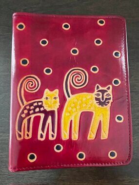Tooled Leather Cover Photo Album Cats Polka Dots